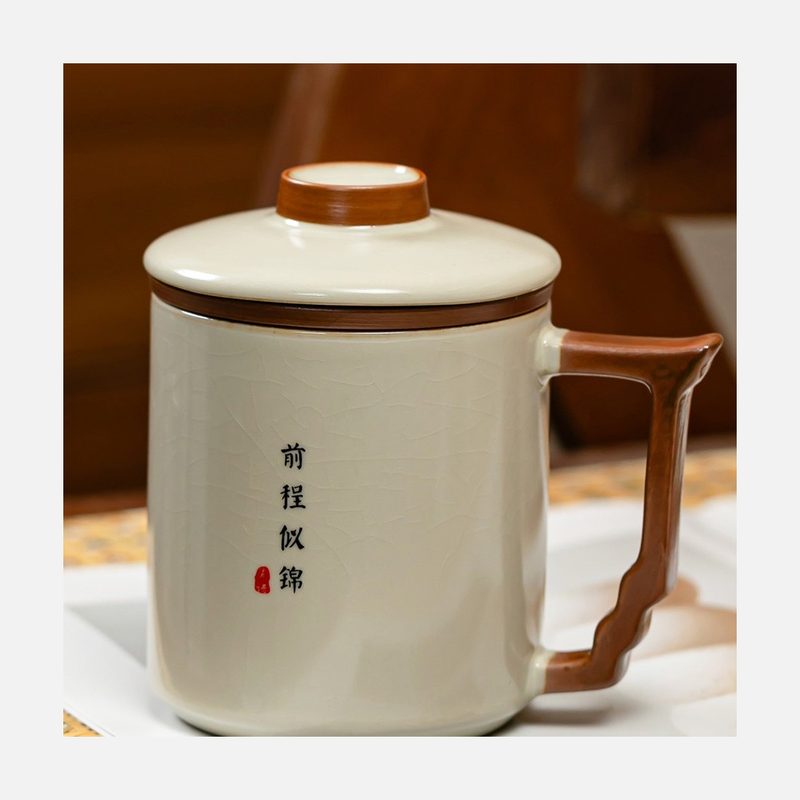 汝窑带盖办公杯 细节图1
